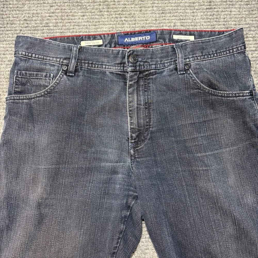 Alberto Modern Fit T400 Denim Jeans Mens 34x34 Dark Wash Straight Leg Blue 8237